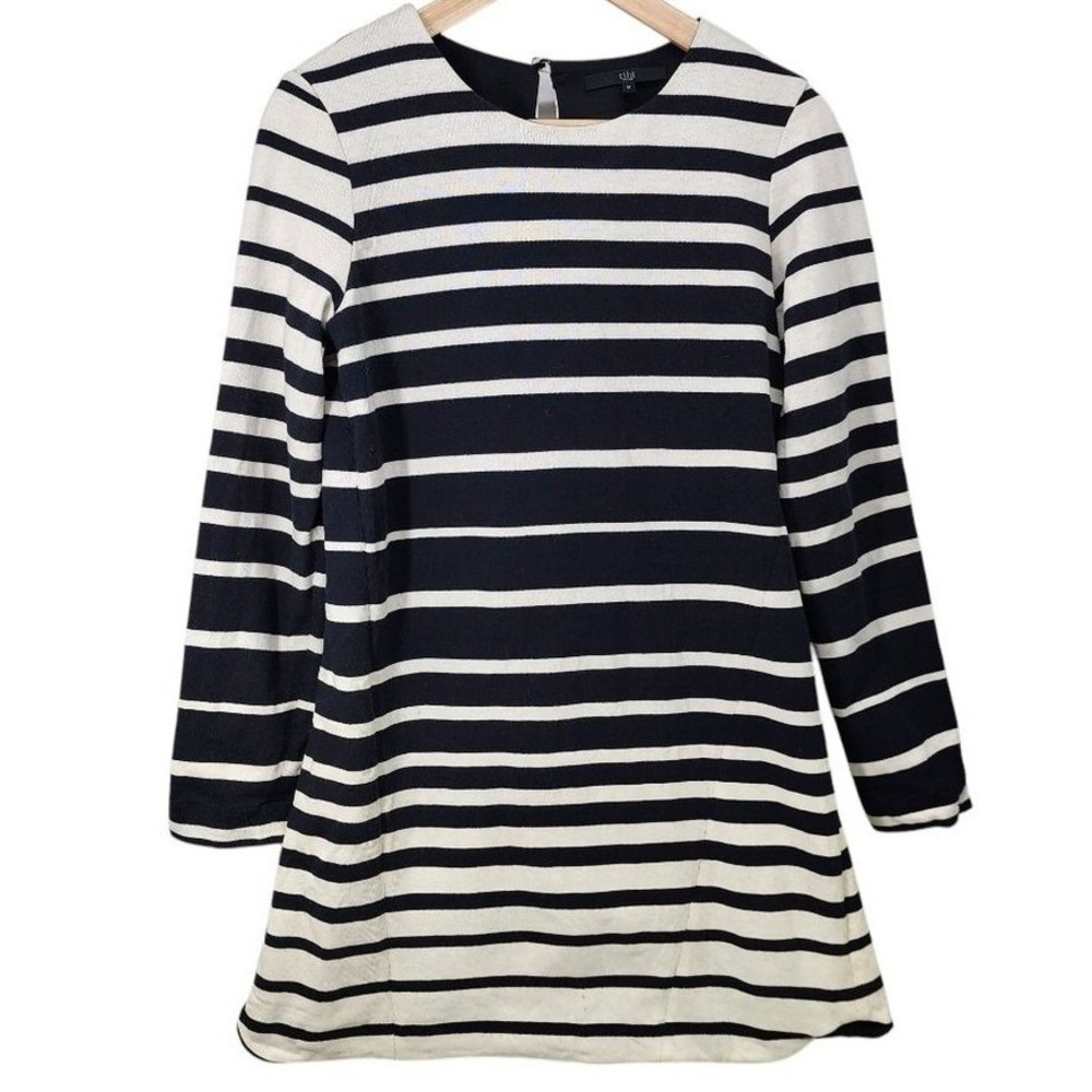 Tibi Striped Shift Dress Women Size M Black White Long Sleeve Knit Mini